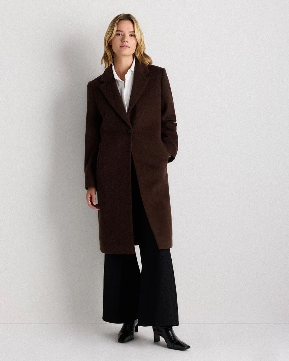 Quince Italian Wool Classic Coat Womens M Dark Chocolate Brown Made in Italy - Picture 3 of 7